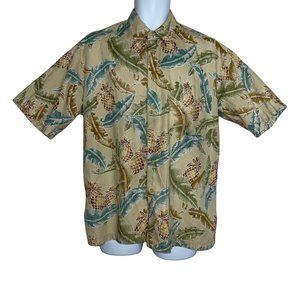Cooke Street Vintage 1990's Tan Leaf Pineapple Hawaiian Button Front Shirt L